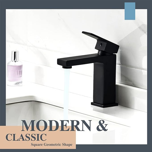 Single Hole Bathroom Faucet, 1-Handle Bathroom Sink Faucet with Pop-Up Drain, Stainless Steel Matte Black for Modern Bath/Vanity