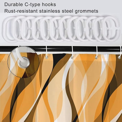 Yellow Shower Curtain, Abstract Ombre Yellow and Grey Striped Shower Curtain Set for Bathroom Waterproof Shower Curtain with Hooks, 60x72 Inch