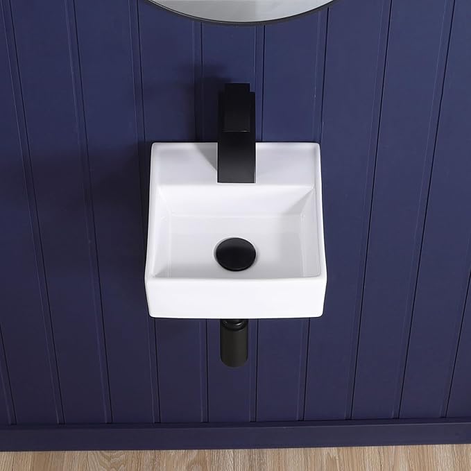 Small Wall Mount Bathroom Vessel Sink 11"x12" Bathroom Sink White | Wall Mounted Rectangular Wall Hung Mini Porcelain Ceramic Floating Tiny Sink RV Sinks