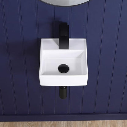 Small Wall Mount Bathroom Vessel Sink 11"x12" Bathroom Sink White | Wall Mounted Rectangular Wall Hung Mini Porcelain Ceramic Floating Tiny Sink RV Sinks