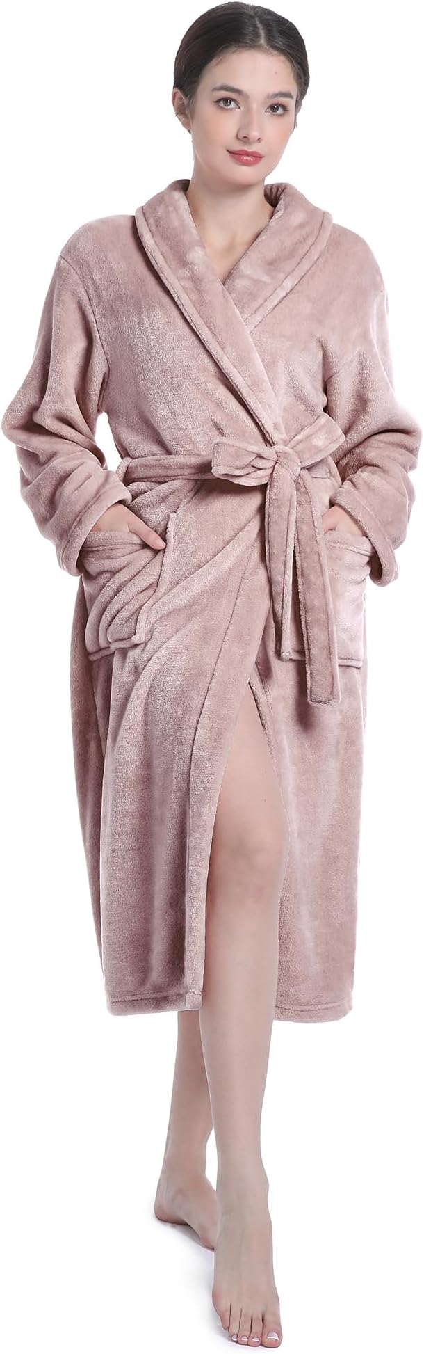 Fluffy Soft Robes for Women, Warm Fleece Womens Robe, Cozy Bathrobe | Plush Bathrobe for Women, Long Fuzzy Lightweight Bath Robe with Pockets for Shower Spa Hotel House Pool