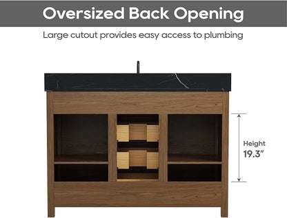 48 Inch Farmhouse Bathroom Vanity with Sink, Walnut | Pre Assembled Freestanding Bathroom Sink Cabinet, Sliding Barn Doors & Soft-Closing Drawers, Single Sink, Adjustable Feet