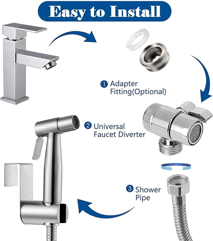 Bidet Toilet Sprayer, Sink Faucet Hose Attachment, Non-Leakage Stainless Steel Brushed Toilet Cleaner Wall for Women Washing, Baby Diaper Cleaner