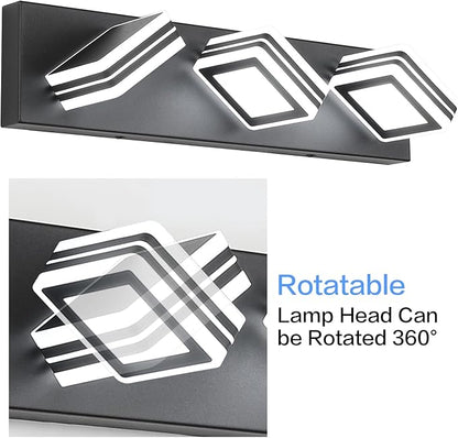 SOLFART LED Bathroom Vanity Light Fixtures： 3 Light Matte Black Modern Acrylic Bathroom Wall Lighting Fixtures Over Mirror Cool White 6000K