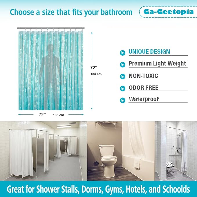 Ga-Geetopia EVA 3D Teal Pearl Water Cube Plastic Shower Curtain Liner - Premium Light Weight 72" x 72" Teal Bathroom Shower Showroom Curtain Liner with Rustproof Metal Gromments and Weighted Magnet