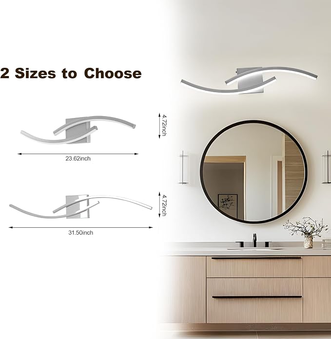 23.62 inch Modern Bathroom Vanity Light Brushed Nickel Lights Fixtures Dimmable 5CCT Led Bathroom Light Fixture Over Mirror Modern Wall lamp for Cabinet Hallway