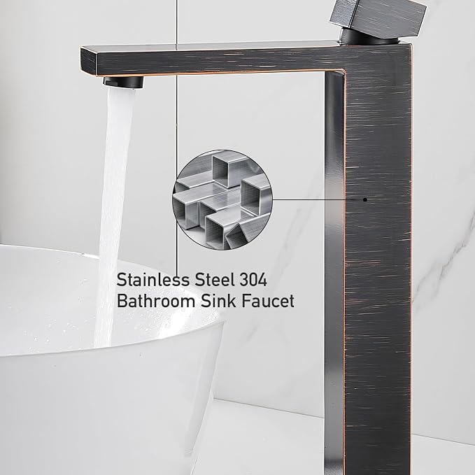 Vessel Sink Faucet, Oil Rubbed Bronze 1 Hole Single Handle Tall Bathroom Vanity Faucets, Modern Utility Rv Laundry Bath Restroom Mixer Tap with Metal Pop Up Drain and 2 Water Supply Lines