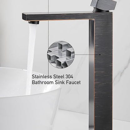 Vessel Sink Faucet, Oil Rubbed Bronze 1 Hole Single Handle Tall Bathroom Vanity Faucets, Modern Utility Rv Laundry Bath Restroom Mixer Tap with Metal Pop Up Drain and 2 Water Supply Lines
