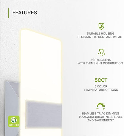 ASD 12 Inch Indoor LED Wall Sconce - 12W 2700K-5000K Dimmable Brushed Nickel Wall Sconce Lights for Living Room, Bedroom, Bathroom, Hallway - Modern Wall Sconces Hardwired, UL Interior Light