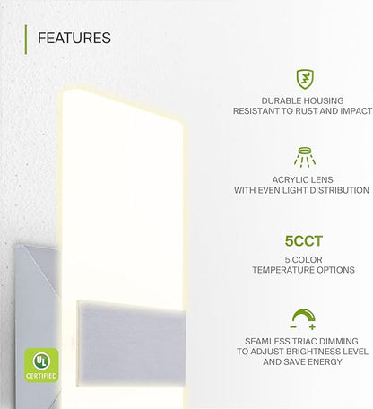 ASD 12 Inch Indoor LED Wall Sconce - 12W 2700K-5000K Dimmable Brushed Nickel Wall Sconce Lights for Living Room, Bedroom, Bathroom, Hallway - Modern Wall Sconces Hardwired, UL Interior Light, Set of 2