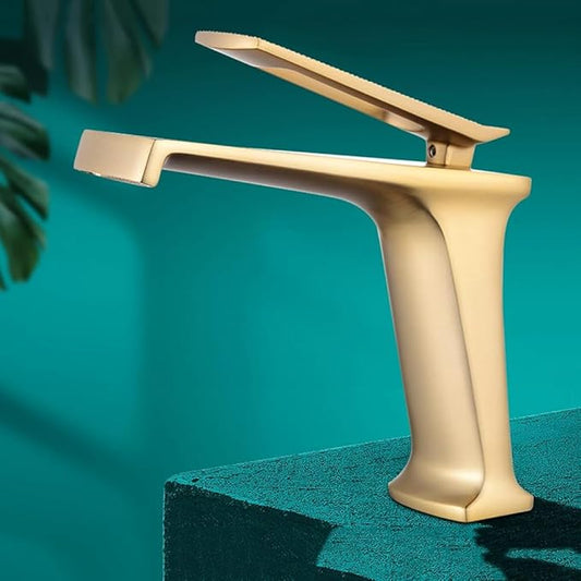 Waterfall Type Single Hole Wide Spout Sink Tap, Brass Faucet for Bathroom Sink-Gold(Gold)