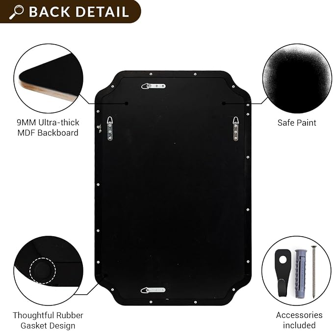 Matte Black Mirror 24x40 Inch, Scalloped Mirror for Bathroom, Unique Rectangular Bathroom Mirror in Premium Stainless Steel Metal Frame 1’’ Deep, Hangs Vertically/Horizontally
