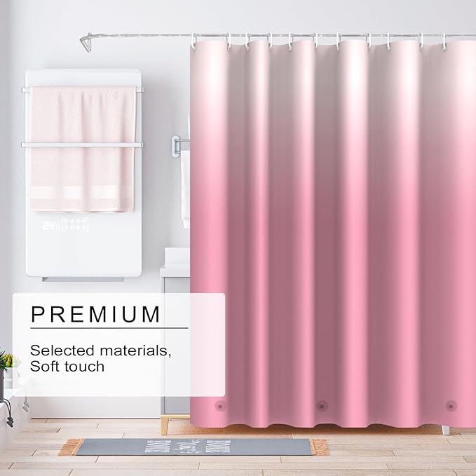 Gradient Pink Shower Curtain Liner, 4G PEVA Shower Liner, Plastic Waterproof Shower Curtains, 72x72 inch with Grommet Holes 3 Magnetic Weights