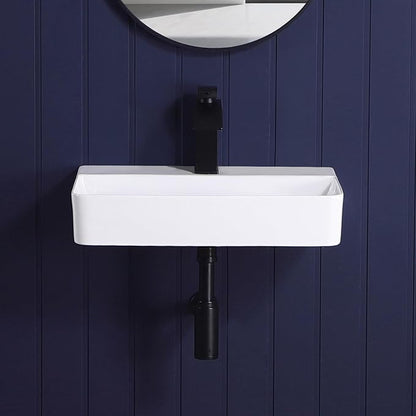 Wall Mount Bathroom Sink 21"x12" Small Vessel Sink Wall Mounted Rectangular Wall Hung Mini White Porcelain Ceramic Floating Tiny Sink,Easy Install, Durable, Space-Saving, Ideal for Home,RV