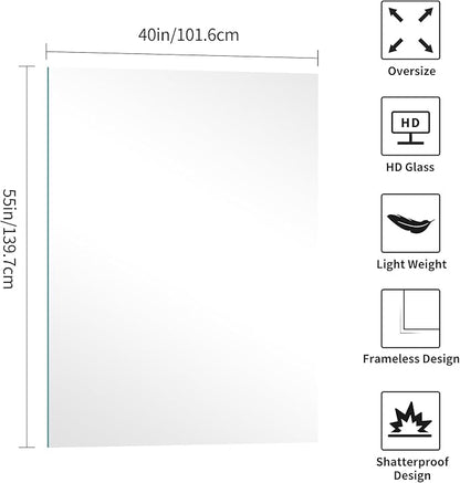 KOCUUY Large Frameless Mirror, 55"x40" Bathroom Mirror for Over Sink, Upgraded Shatterproof, Large Rectangle Unframed Mirror for Wall, Bedroom, Living Room, Entryway, Hang Horizontal/Vertical