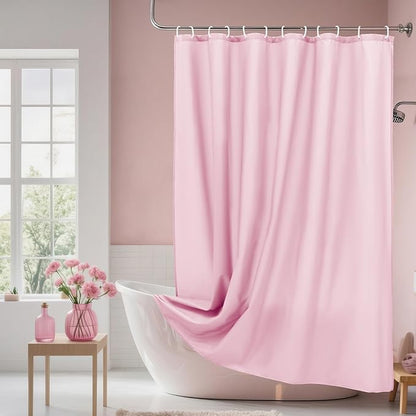 AooHome Solid Pink Shower Curtain, Fabric Weighted Hem Shower Liner with Hooks, Reinforced Metal Grommets, Waterproof, 72x75 inch