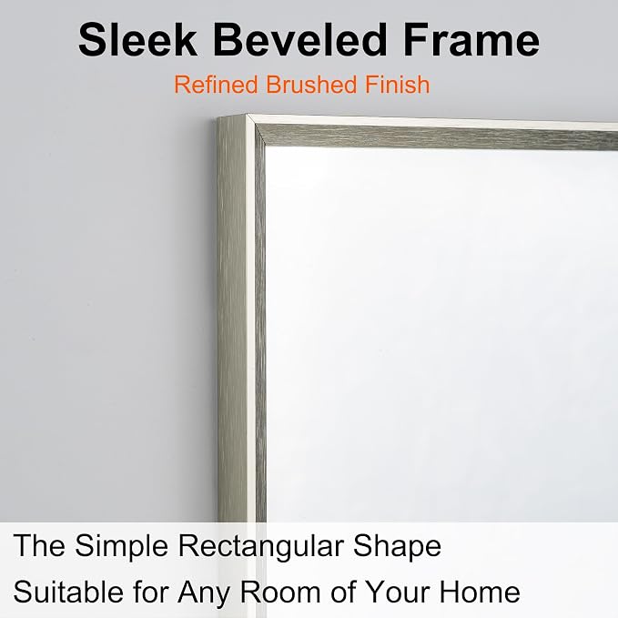 Bathroom Mirror for Wall, 40x30 Inch Framed Vanity Mirror Brushed Nickel | Rectanglar Metal Beveled Framed Mirror for Over Sink, Tempered Glass, Anti-Rust, Hangs Horizontally or Vertically