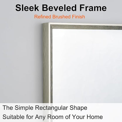 Bathroom Mirror for Wall, 40x30 Inch Framed Vanity Mirror Brushed Nickel | Rectanglar Metal Beveled Framed Mirror for Over Sink, Tempered Glass, Anti-Rust, Hangs Horizontally or Vertically