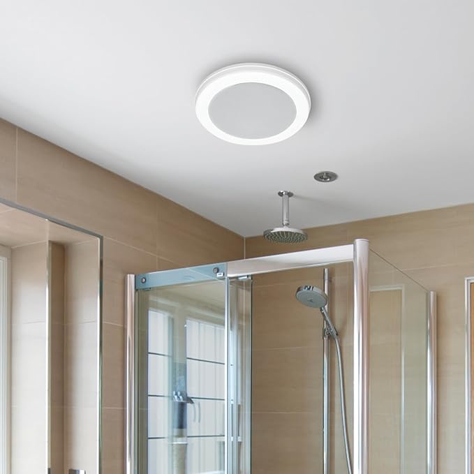 Homewerks 7130-18-BT Bathroom Fan with LED Light and Bluetooth Speaker 80 CFM 1.5 Sones White 4000 Kelvin CCT Light 600 Lumens