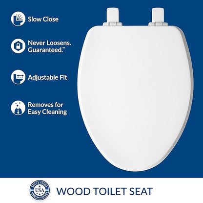 Bemis Ashland Modern Wood Toilet Seat with Decorative Edge, Slow Close, Secure Hinges, Made in USA, Elongated, Cotton White