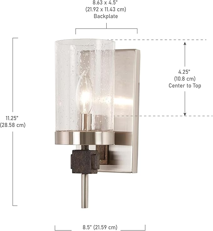 Minka Lavery 4631-106 Bridlewood Vanity Bath Light, 1-Light, 60 Total Watts, 4.5-in H x 11.25-in W, Stone Grey w/Brushed Nickel