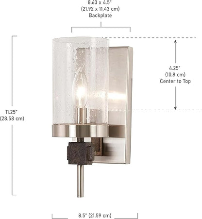 Minka Lavery 4631-106 Bridlewood Vanity Bath Light, 1-Light, 60 Total Watts, 4.5-in H x 11.25-in W, Stone Grey w/Brushed Nickel