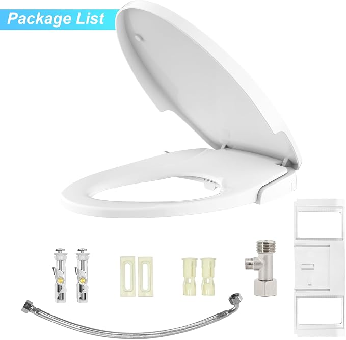 Non-Electric Bidet Toilet Seat for Round Toilet, Quiet Close & Self-Cleaning Dual Nozzles, Easy Installation, Elongated Bidet Seat with Sanitary Wash