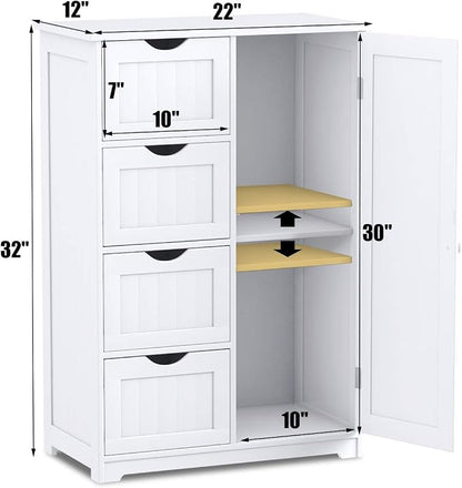 Giantex Bathroom Storage Cabinet with Drawers - 4 Drawer Storage Organizer w/Cupboard, Adjustable Shelf, Anti-Toppling Device, Entryway Storage Unit Console Table, Bathroom Floor Cabinet (White)