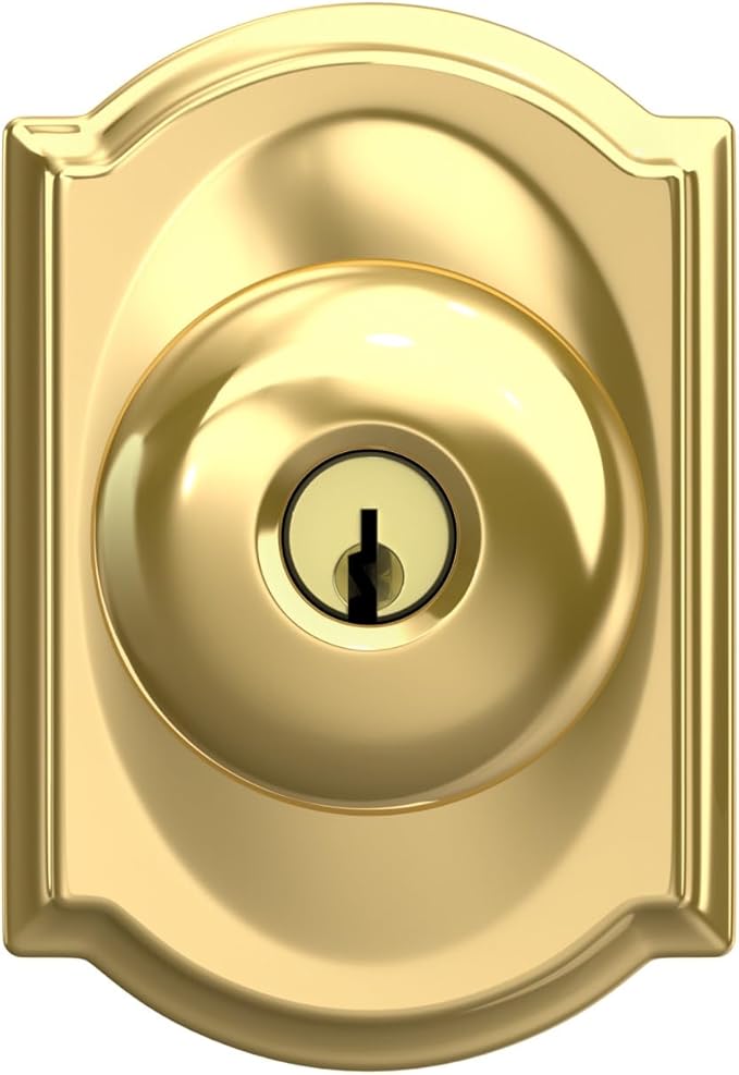 Schlage F51A PLY 605 CAM Plymouth Knob with Camelot Trim Keyed Entry Lock, Bright Brass