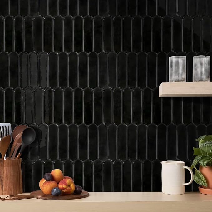 Commomy Thicker Black Peel and Stick Backsplash - 10 pcs of 12" x 12" - 3D Adhesive Peel and Stick Tiles Backsplash for Kitchen, Bathroom, Removable, Waterproof, Vinyl Wall Tile