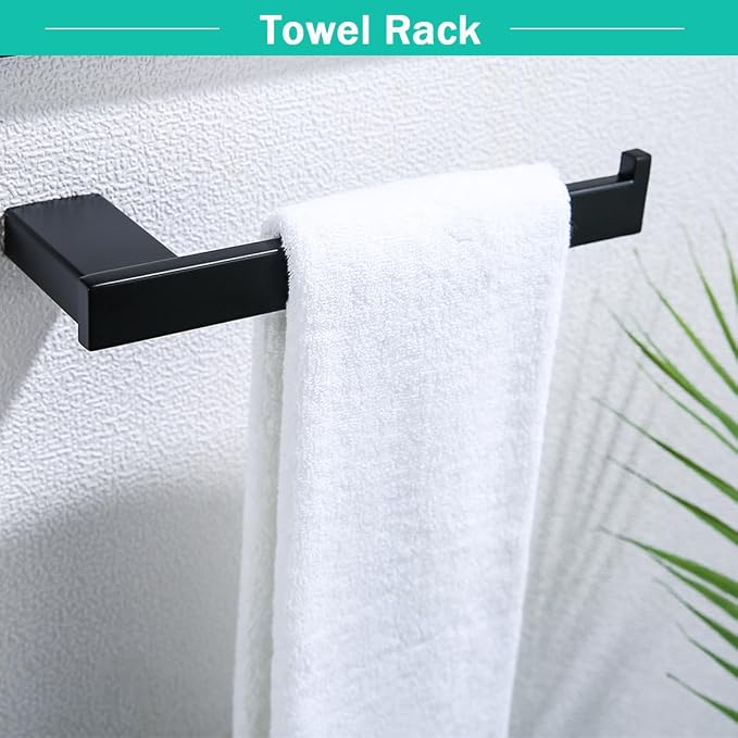 5-Pieces Matte Black Bathroom Accessories Set, Stainless Steel Bathroom Hardware Set, 23.6 Inch Bath Towel Bar Set, Towel Hooks,Towel Racks for Bathroom Wall Mounted,SE96009S-5MB