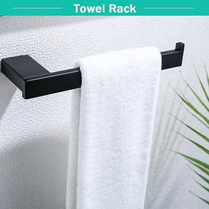 5-Pieces Matte Black Bathroom Accessories Set, Stainless Steel Bathroom Hardware Set, 23.6 Inch Bath Towel Bar Set, Towel Hooks,Towel Racks for Bathroom Wall Mounted,SE96009S-5MB