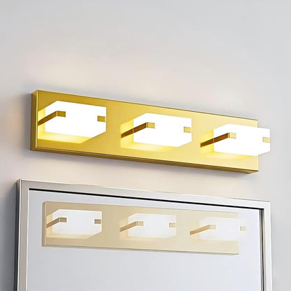 LED Bathroom Light Fixtures, 3-Light Modern Vanity Lights with Milky White Frosted Acrylic Shades, Gold Bathroom Lighting fixtures Over Mirror, ETL Listed, 20W (Cool White 5700K)