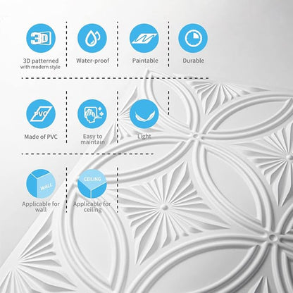 Art3d Decorative PVC Drop Ceiling Tile 2ft x 2ft in White,Glue up Ceiling Panel 24 x 24in.12pcs | Waterproof, Break-Proof, Wipeable Surface, Scratch Resistant, Compatible with Grid System, Ideal for Commercial Spaces