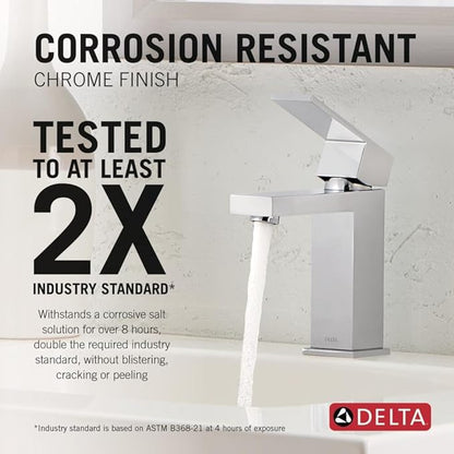 Delta Ara Chrome Bathroom Faucet 1 Hole, Low Flow Single Hole Bathroom Sink Faucet for Vanity, Push Pop-Up Drain Assembly, Chrome 567LF-HGM-PP