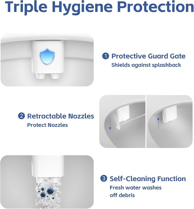 Bidet Attachment for Toilet, Dual Nozzle with Self-Cleaning Bidet Toilet Seat, Non-Electric Ultra-Thin Bidets for Existing Toilets, Rear/Feminine Wash with Adjustable Water Pressure, CSL0401