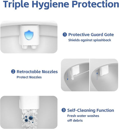 Bidet Attachment for Toilet, Dual Nozzle with Self-Cleaning Bidet Toilet Seat, Non-Electric Ultra-Thin Bidets for Existing Toilets, Rear/Feminine Wash with Adjustable Water Pressure, CSL0401
