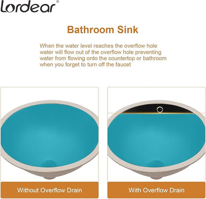 Lordear Undermount Black Bathroom Sink 18x15 Inch Bathroom Vanity Sinks Undermount Round Black Porcelain Ceramic Bathroom Under Counter Lavatory Vanity Sink Basin with Overflow