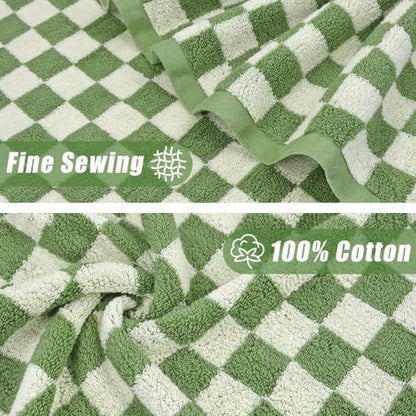 Jacquotha Green Checkered Towels Set of 8, Cotton Towels for Bathroom