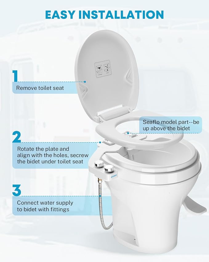 Kohree RV Bidet for Camper RV Toilet, Non Electric Bidet Attachment | for RV Toilet Seat with Water Pressure Controls, Retractable Self-Cleaning Dual Nozzles & Modes for Rear and Feminine Wash