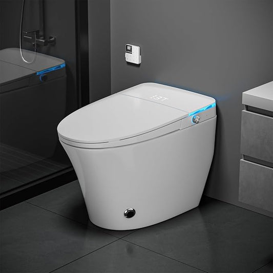 Smart Toilet with Bidet Built In, Auto Flush for Hands-Free Hygiene, Luxury Elongated Toilet with Heated Seat & Warm Water Wash, Modern Elongated Tank with LED Display