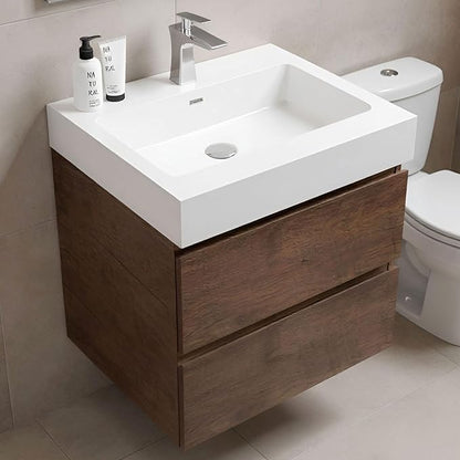 24" Floating Bathroom Vanity with Sink, Modern Bathroom Cabinet with Top and Soft Close Drawers, Spacious Storage for Small Space, Walnut - Lavanda Collection