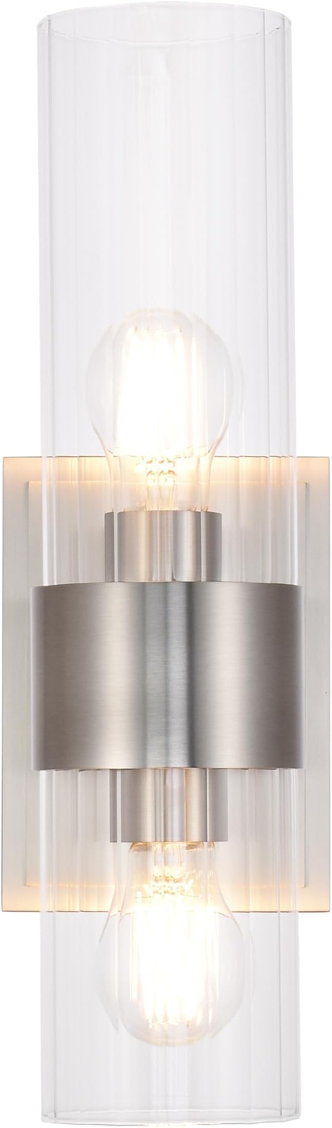 Modern Bathroom Sconces Wall Lighting with Clear Ribbed Glass, Brushed Nickel 2-Light Bathroom Vanity Light Fixtures for Mirror Living Room Hallway Bedroom