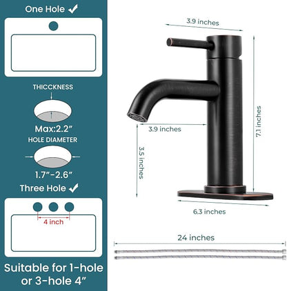 Bronze Bathroom Faucet Single Handle Bathroom Sink Faucet | with Pop-up Drain & Deck,Supply Hoses,Stainless Steel Bathroom Sink Faucet 1/3 Hole,Water-saving aerator,Fits home,RV