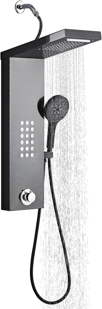 Shower Panel Tower System,Rain Shower Head Rainfall Waterfall Shower,Handheld High Pressure Rain Massage System(Black)