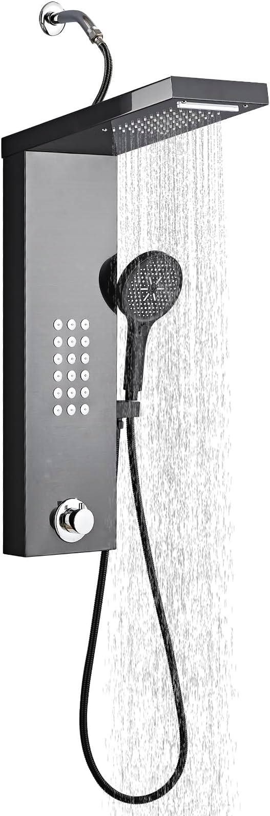 Shower Panel Tower System,Rain Shower Head Rainfall Waterfall Shower,Handheld High Pressure Rain Massage System(Black)