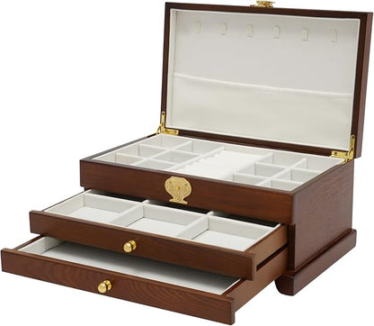 Extra Large 3 Layers Wooden Jewelry Box Jewelry Case Cabinet Armoire Ring Necklacel Gift Storage Box Organizer(3 Layers,Brown)