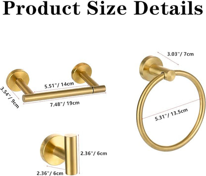 4 Pieces Brushed Gold Bathroom Accessories Hardware Set,Toilet Paper Holder Set,Include Double Post Pivoting Toilet Tissue Roll Paper Holder,Towel Ring,Towel Holder Set for Bathroom
