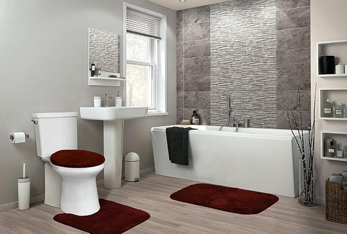 Garland Rug Traditional Nylon Washable Chili Pepper Red 3 Piece Set - Lid, Contour, Bath Rug - Soft, Absorbent, and Stylish for Your Bathroom