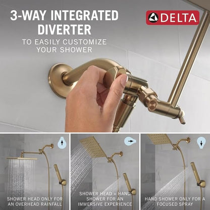 Delta Faucet 10-inch Raincan Shower Head and Hand Held Shower Combo, Gold Square Shower Head, Rainfall Shower Head, Hand Shower, High Pressure Shower, 1.75 GPM Flow Rate, Champagne Bronze 75527-CZ